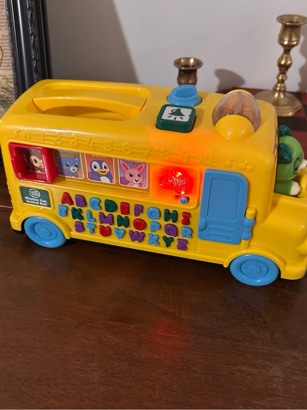 Yellow Alphabet School Bus Learning Toy with Blue Accents